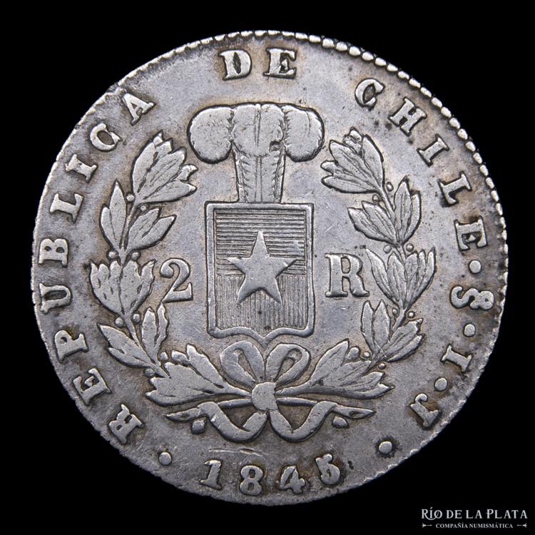 Chile. 2 Reales 1845 IJ. AG.902; ... 