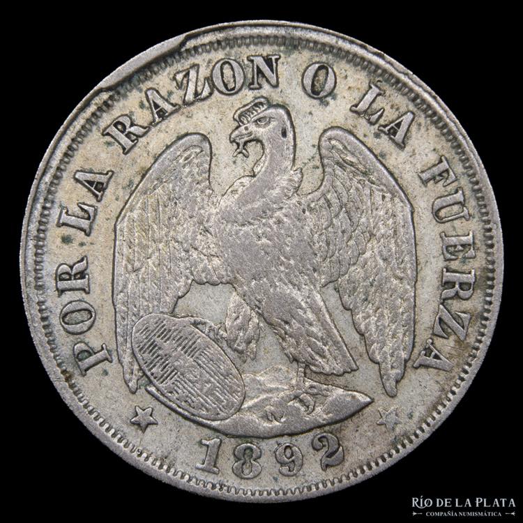 Chile. 20 Centavos 1892. AG.500; ... 