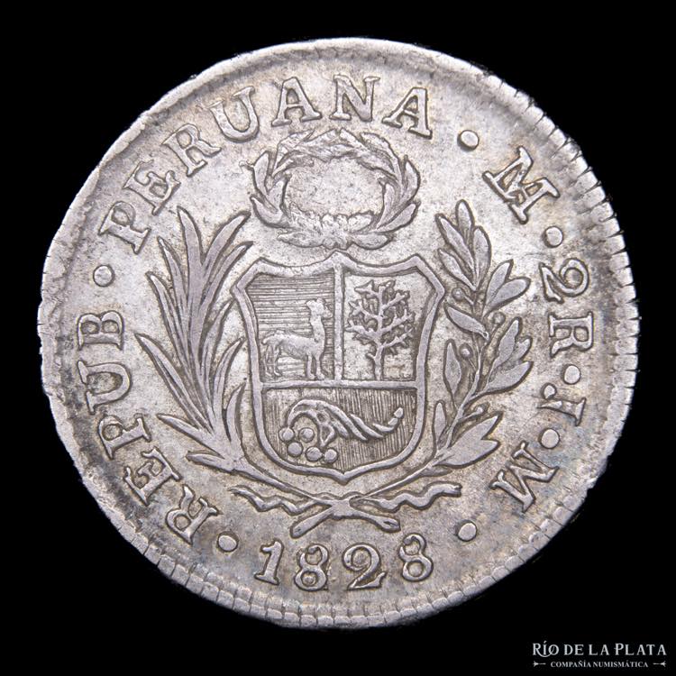 Perú. 2 Reales 1828 JM. Curiosa ... 