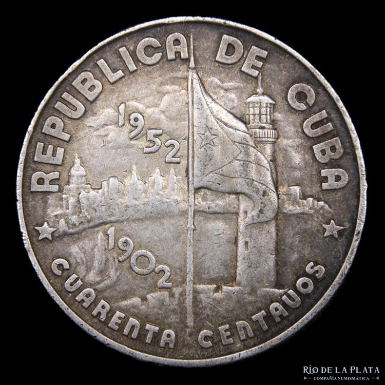 Cuba. 40 Centavos 1952. AG.900; ... 