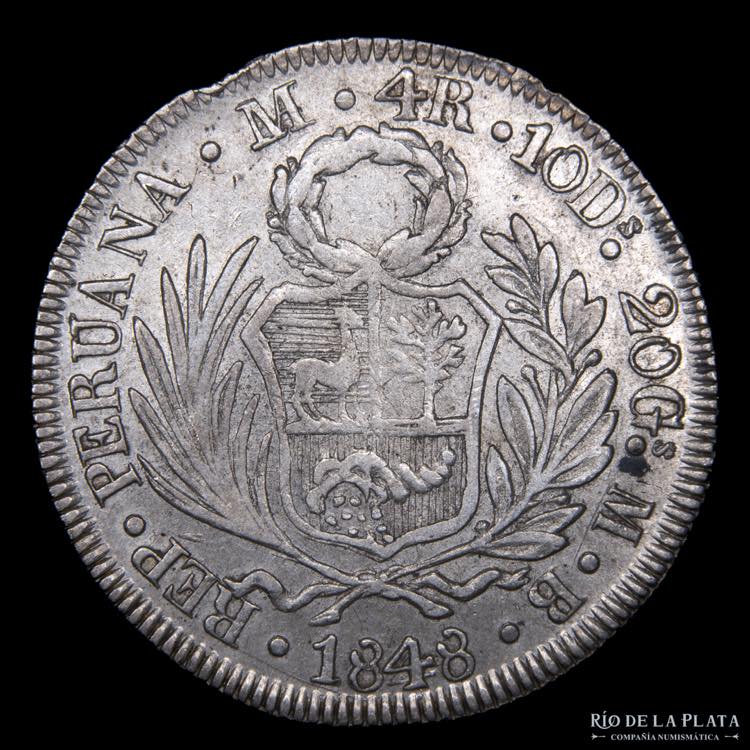 Perú. 4 Reales 1848 MB. 4 sobre 4 ... 