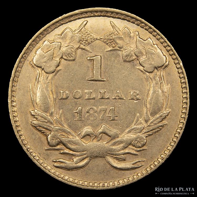 USA. 1 Dollar 1874. Large indian ... 