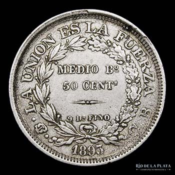 Bolivia. 50 Centavos 1893 PTS CB, ... 