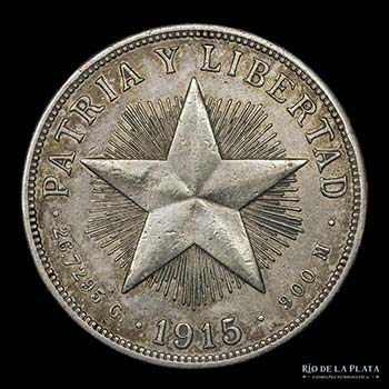Cuba. 1 Peso 1915. AG.900, 38.0mm; ... 