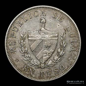 Cuba. 1 Peso 1915. AG.900, 38.0mm; ... 