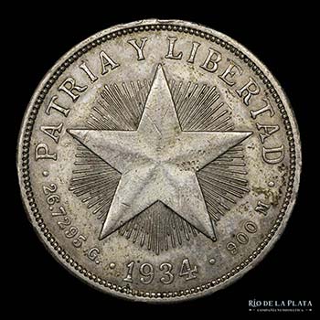 Cuba. 1 Peso 1934. AG.900, 38.0mm; ... 