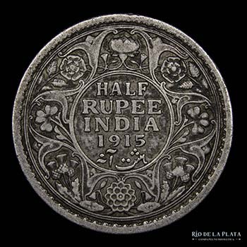 India Británica. 1/2 Rupee 1915. ... 