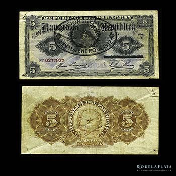 Paraguay. 5 Pesos 1912, resellado. ... 