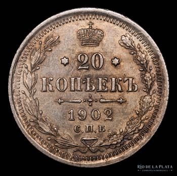Rusia. 20 Kopek 1902. AG.500; ... 
