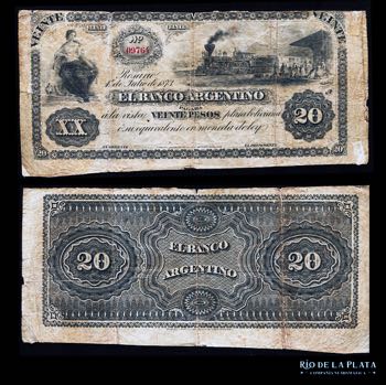 Billete. Rosario. 20 Pesos 1873, ... 