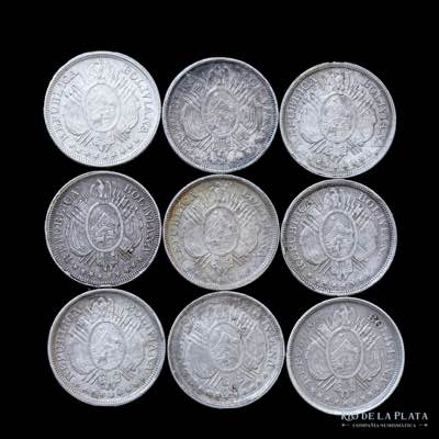 Bolivia. Lote x 9 monedas de plata ... 