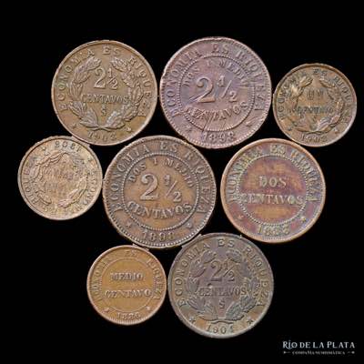Chile. Lote x 8 monedas de cobre ... 