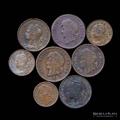 Chile. Lote x 8 monedas de cobre ... 