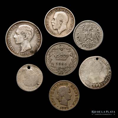 Lote x 7 monedas mix. 1786-1914. ... 