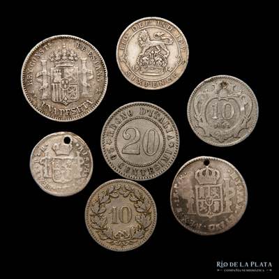 Lote x 7 monedas mix. 1786-1914. ... 