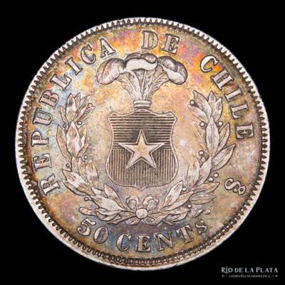 Chile. 50 Centavos 1870. AG.900, ... 