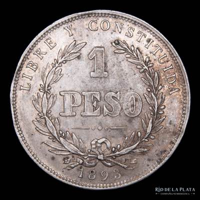 Uruguay. 1 Peso 1893. Santiago ... 