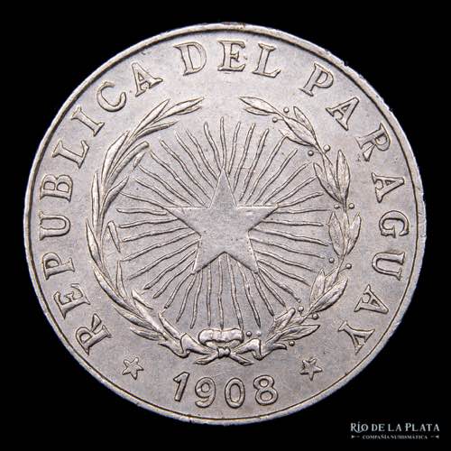 Paraguay. 5 Centavos 1908. Cu-Ni; ... 