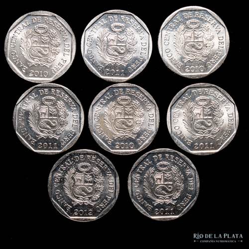 Peru. Lote x 8 monedas de 1 Nuevo ... 