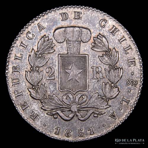 Chile.  2 Reales 1851 LA. AG.902; ... 