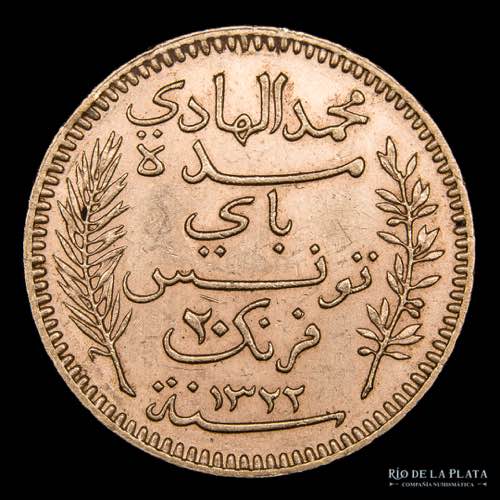 Túnez. Muhammad IV. 20 Francs ... 