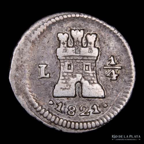 Lima. 1/4 Real 1821. AG.896; 13mm; ... 