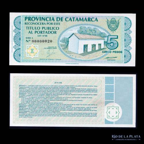 Argentina. Catamarca. Bono 5 Pesos ... 