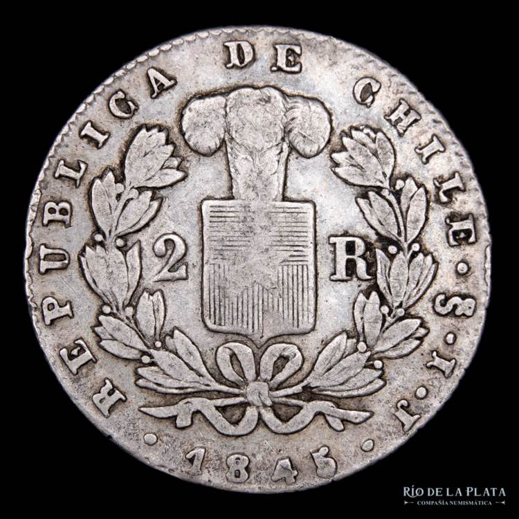 Chile.  2 Reales 1845 IJ. AG.902, ... 