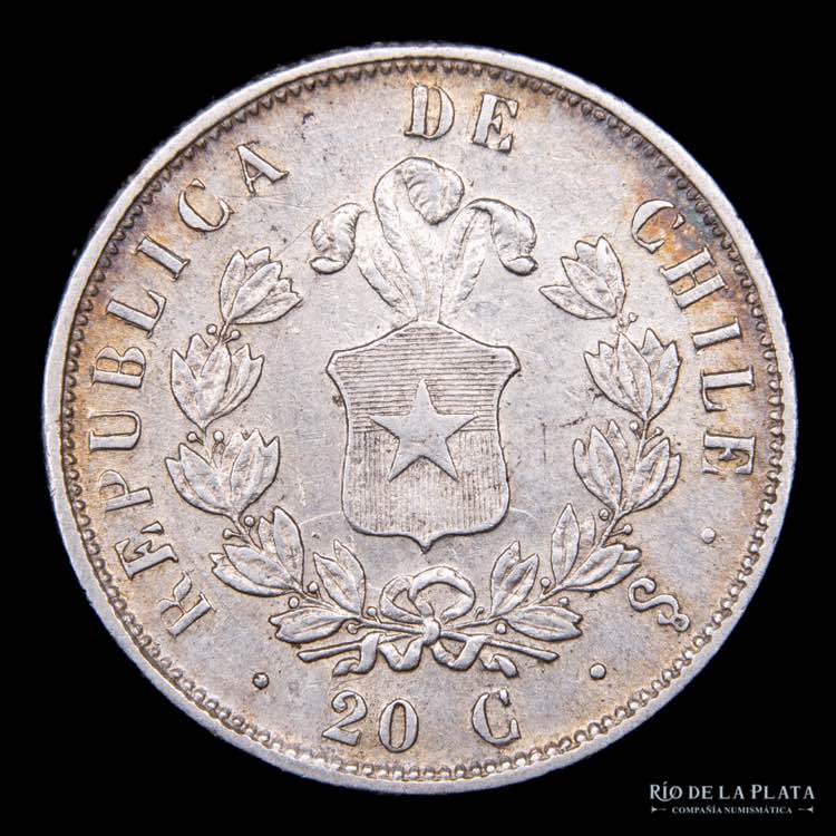 Chile. 20 Centavos 1857. AG.900; ... 