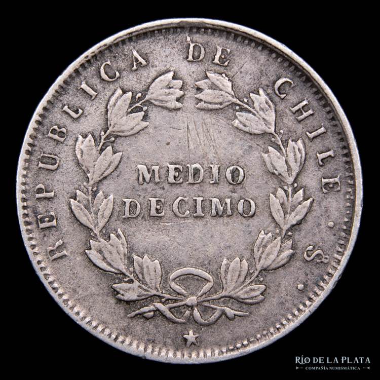 Chile. 1/2 Décimo 1857. AG.900; ... 
