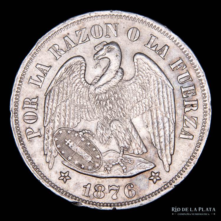 Chile. 1 Peso 1876 NM So. Santiago ... 