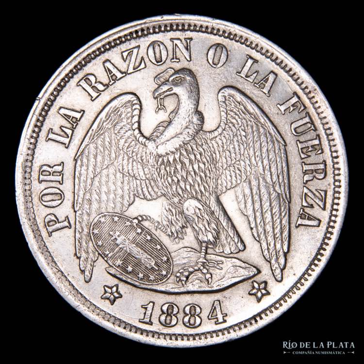 Chile. 1 Peso 1884 So. Santiago ... 