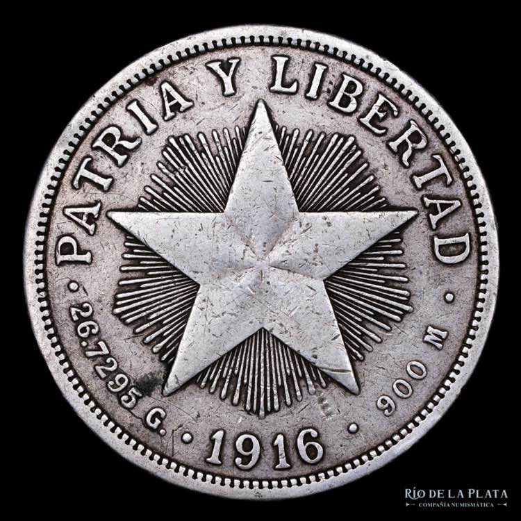 Cuba. 1 Peso 1916. AG.900, 38.0mm; ... 