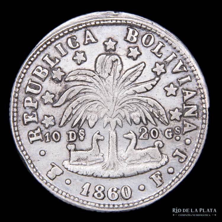 Bolivia. 2 Soles 1860 FJ. Simón ... 