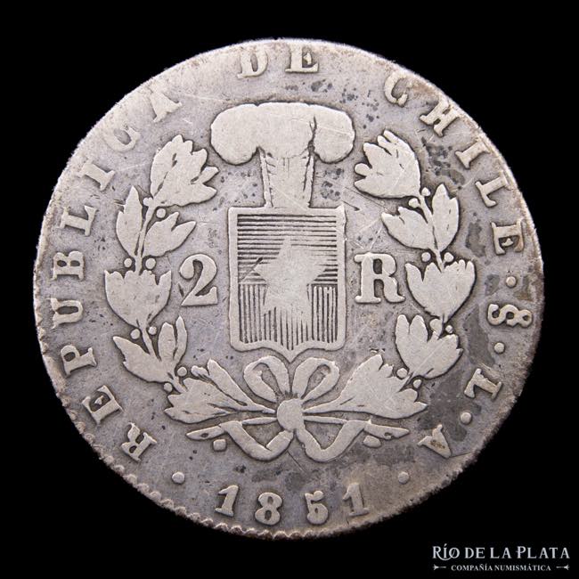 Chile. 2 Reales 1851 LA. AG.902; ... 