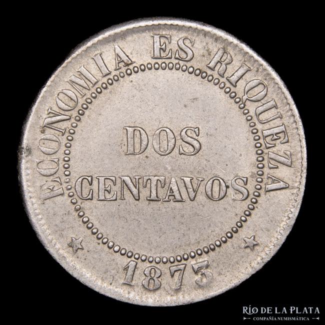 Chile. 2 Centavos 1873. Cu-Ni; ... 