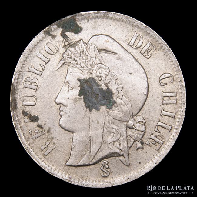 Chile. 2 Centavos 1873. Cu-Ni; ... 