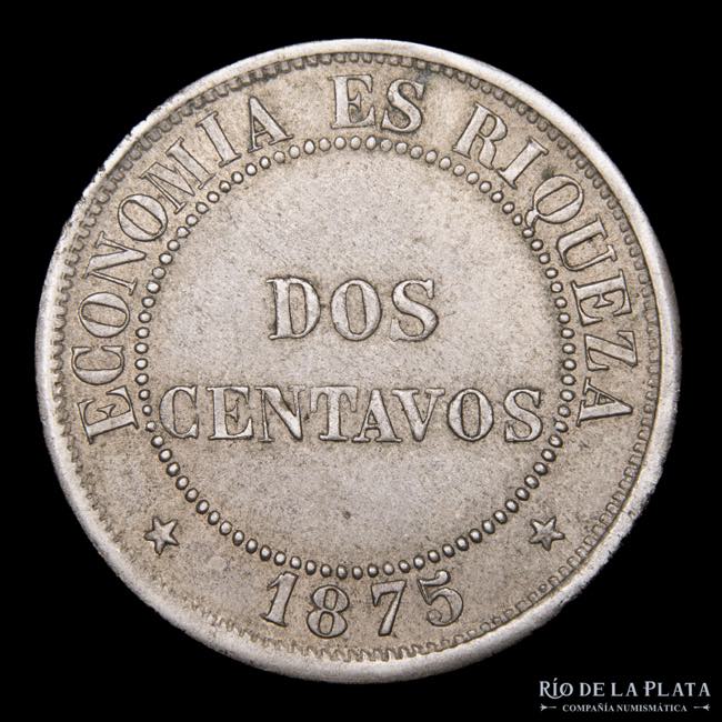 Chile. 2 Centavos 1875. Cu-Ni; ... 