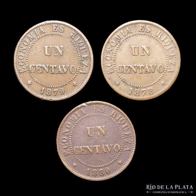 Chile. 1 Centavo 1878, 79 y 80 ... 
