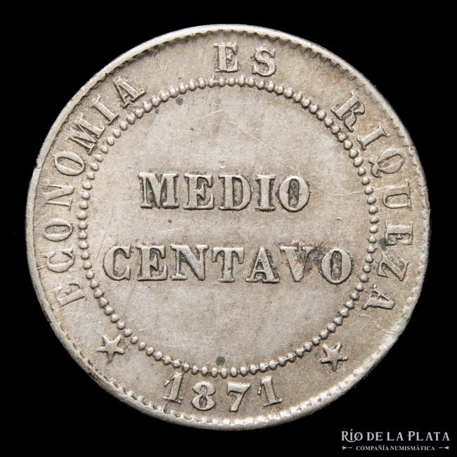 Chile. 1/2 Centavos 1871. Cu-Ni; ... 
