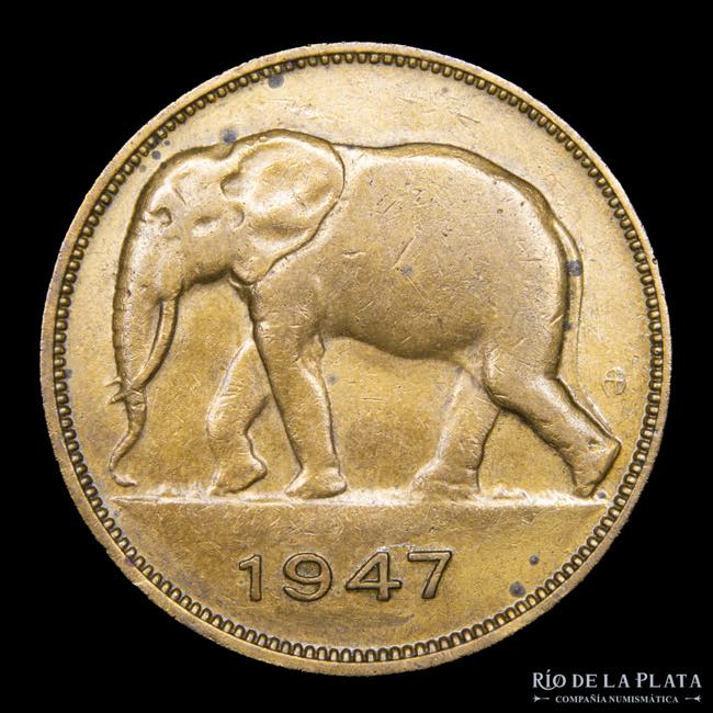 Congo Belga. 5 Francs 1947. AE; ... 