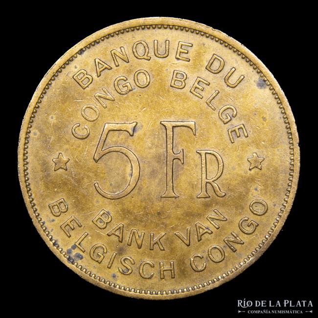 Congo Belga. 5 Francs 1947. AE; ... 