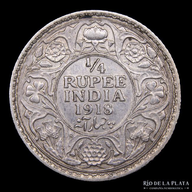India Británica. 1/4 Rupee 1918. ... 