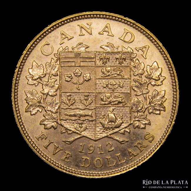 Canadá. 5 Dollars 1912. Oro ... 