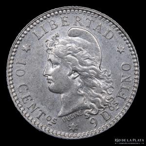 Argentina. 10 Centavos 1883. AG.900, 18.3mm; ... 