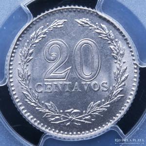Argentina. 20 Centavos 1896. Estrellas sobre ... 