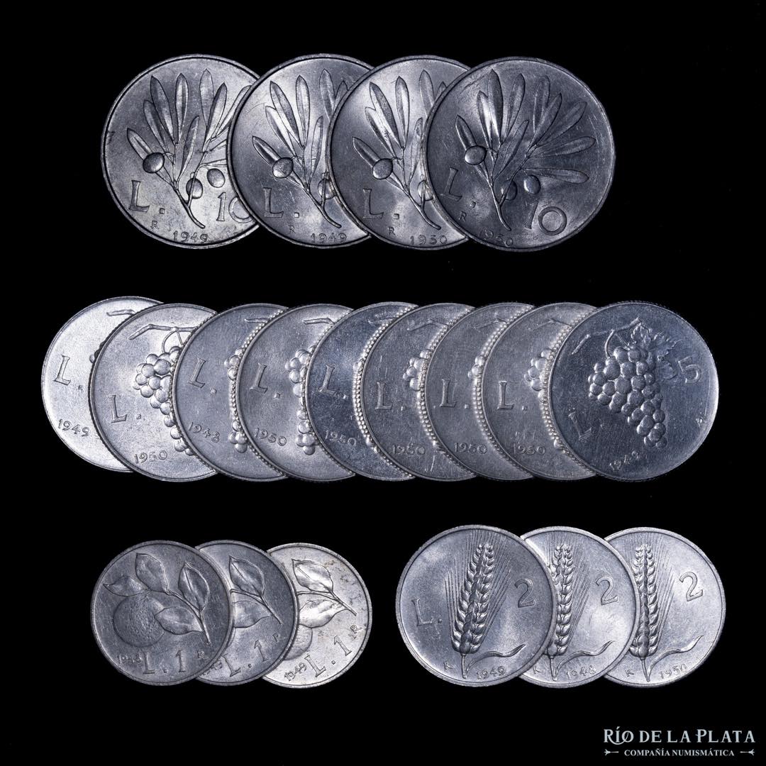 Italy. Lot x 19 pieces 1, 2, 5 and 10 Lire ... 