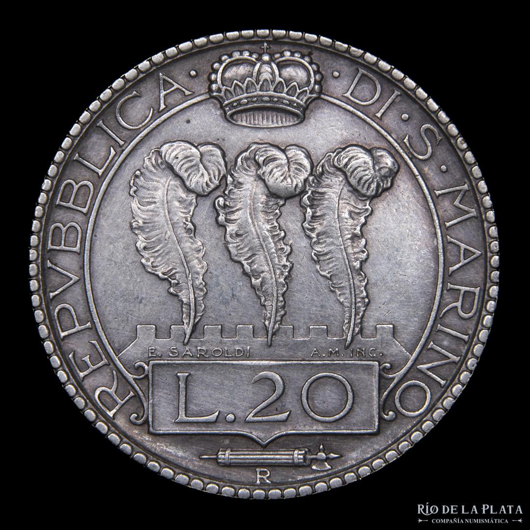 San Marino (Republic) 20 Lire 1932. AG.800; ... 