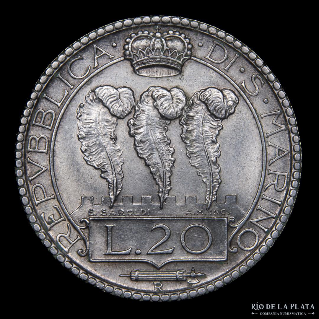 San Marino (Republic) 20 Lire 1936. AG.800; ... 