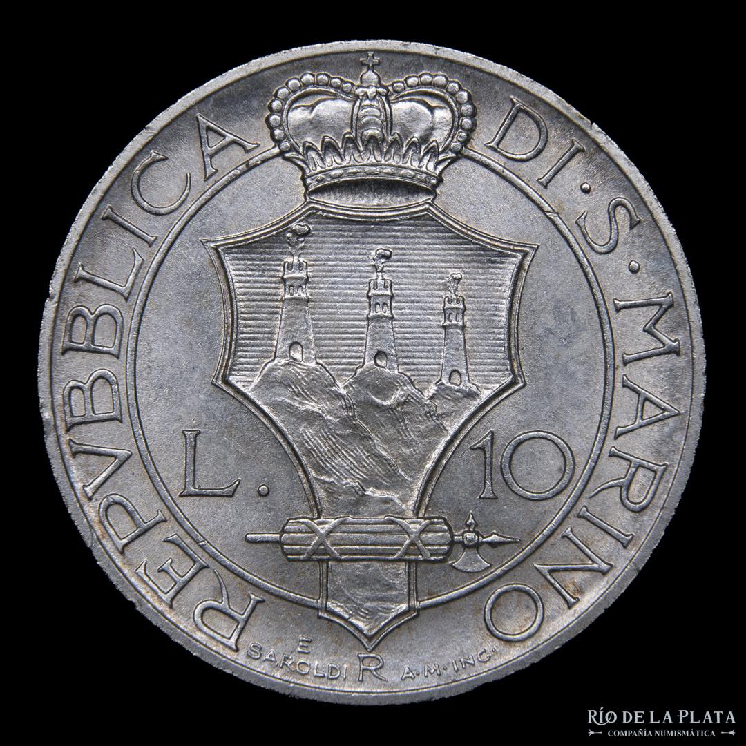 San Marino (Republic) 10 Lire 1931. AG.835; ... 